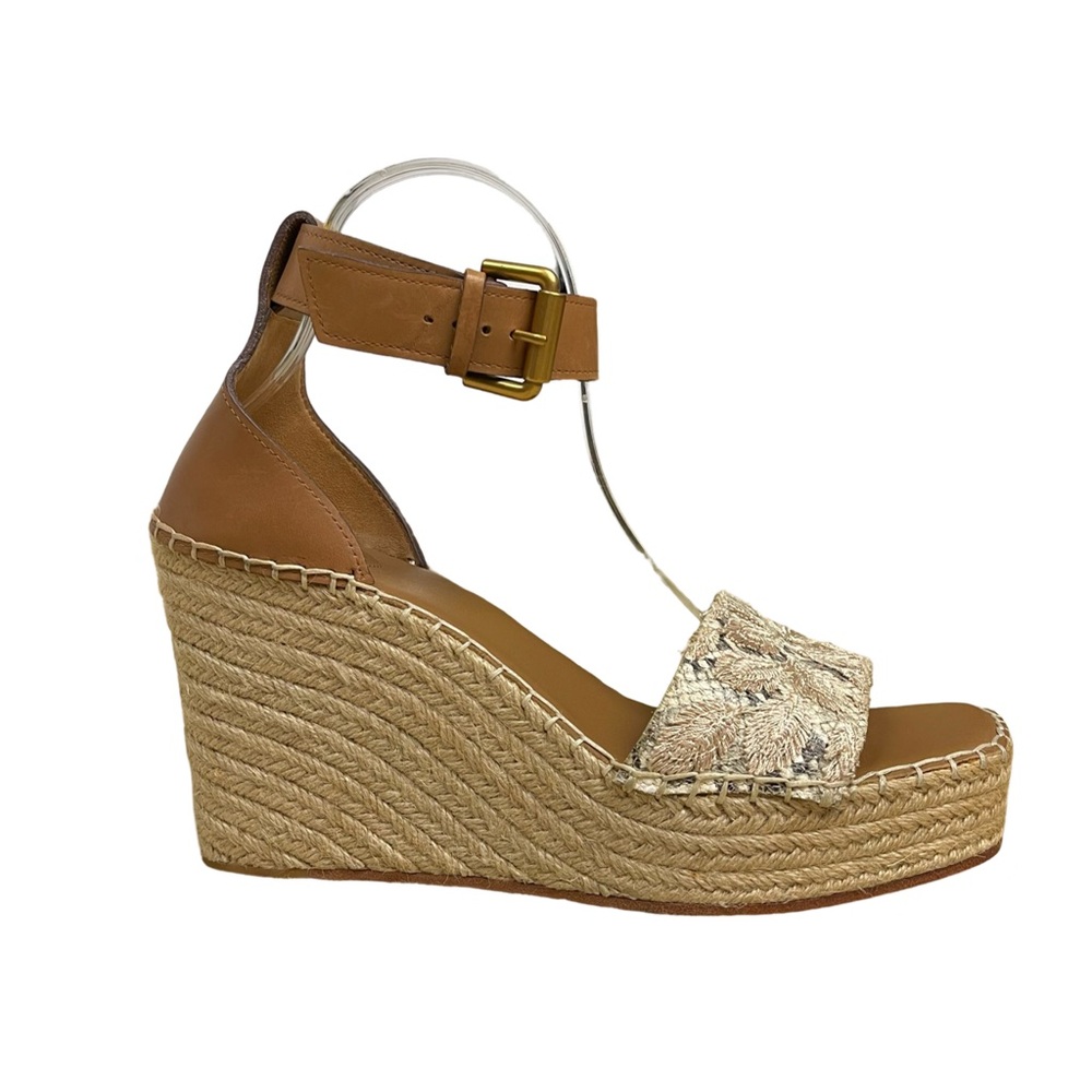 Paige Victoria Ankle Strap Leather Wedge Embroidered Sandals